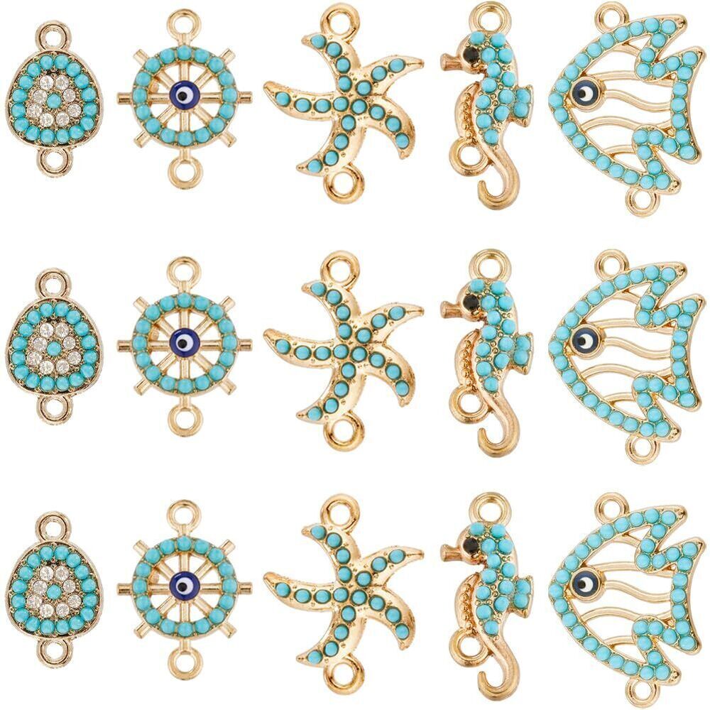 6855 1 Box 40Pcs 5 Styles Sea Animal Charms Resin Connector Charm Alloy